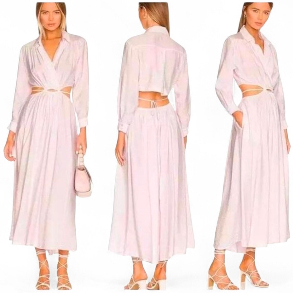 NWT YOUNG FABULOUS & BROKE X REVOLVE Pale Pink Derby Cut Out Maxi Dress - Medium - Picture 3 of 10